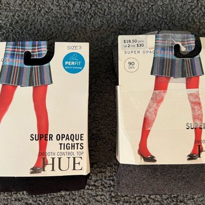 Hue Super Opaque Tights Control Top, 2 Pair Grey/Black, Size 3 (165-200 lbs)